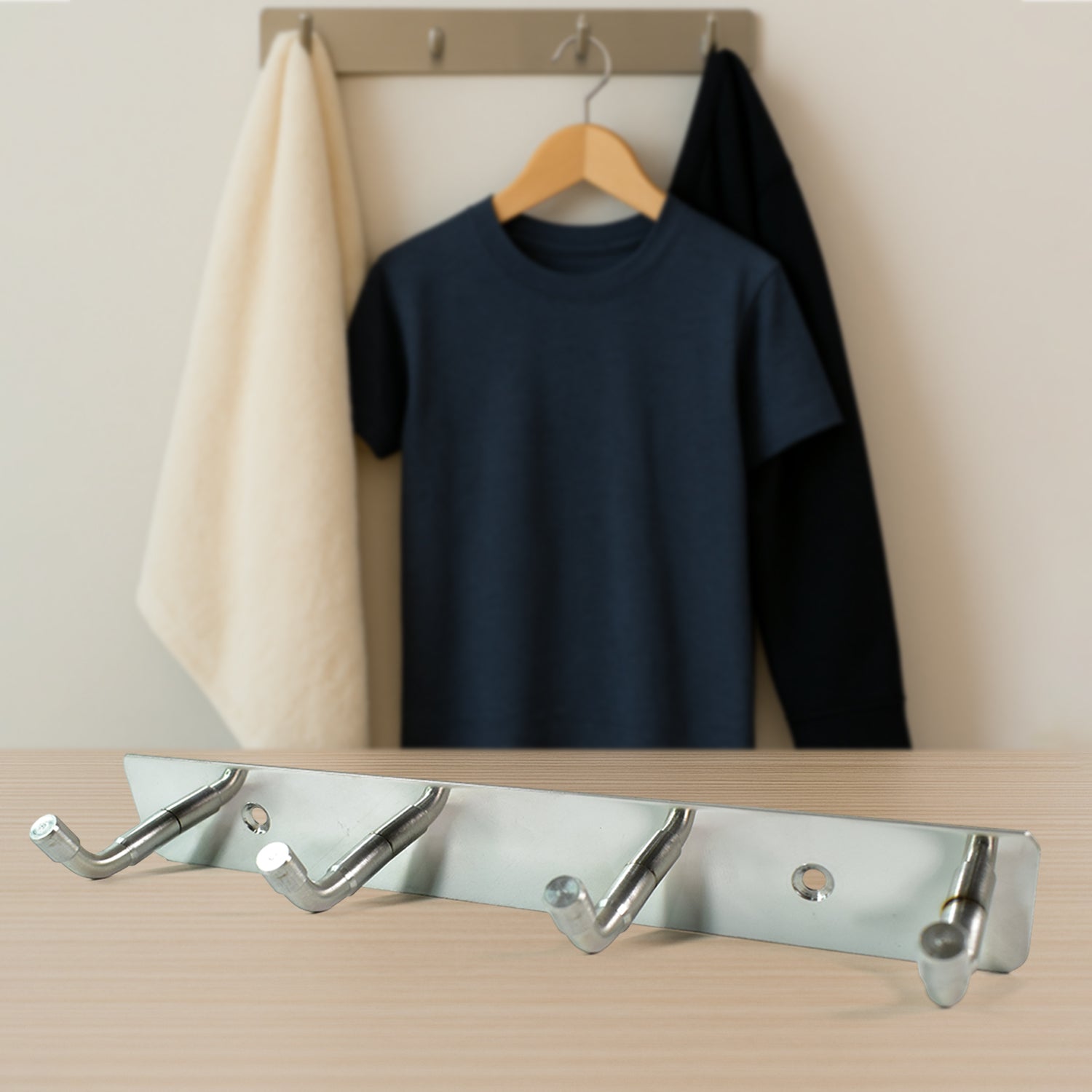Stainless Steel Wall Mounted Coat 4 Hook Rack (20x3 / 1 Pc) Stainless Steel Wall Mounted Coat 4 Hook Rack (20x3 / 1 Pc)